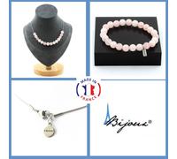 Parure Gioielli Braccialetto Collana 15 Perle Quarzo Rosa 8 Mm. Catena IN per