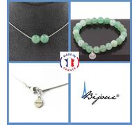 Parure Gioielli Braccialetto Collana 2 Perle Aventurina 8 Mm. Catena IN Taglia