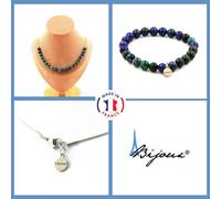 Parure Gioielli Braccialetto Collana 20 Perle Azzurrite Crisocolla 8 Mm. UK Peso