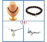 Parure Gioielli Braccialetto Collana 20 Perle Occhio di Tigre Rosso 8 Mm. Taglia