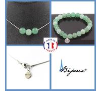 Parure Gioielli Braccialetto Collana 3 Perle Aventurina 8 Mm. Catena IN Taglia