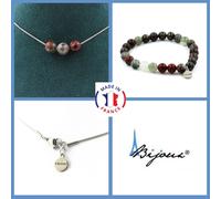Parure Gioielli Braccialetto Collana 3 Perle Diaspro Sangue Di Dragone 8 Mm. UK