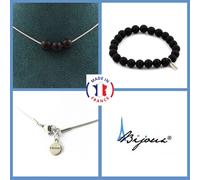 Parure Gioielli Braccialetto Collana 3 Perle Onice Nero Opaco 8 Mm. IN Taglia Pe
