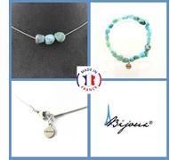 Parure Gioielli Braccialetto Collana 3 Perle Pietra Larimar Repubblica Taglia