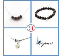 Parure Gioielli Braccialetto Collana 4 Perle Granato 8 Mm. IN Acciaio Taglia per