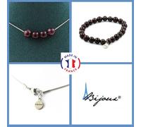 Parure Gioielli Braccialetto Collana 4 Perle Granato 8 Mm. IN Acciaio Taglia per