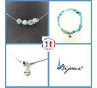 Parure Gioielli Braccialetto Collana 4 Perle Pietra Larimar Repubblica Taglia