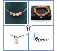 Parure Gioielli Braccialetto Collana 4 Perle Tormalina melon Di 8 Mm. Taglia per