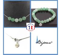 Parure Gioielli Braccialetto Collana 5 Perle Aventurina 8 Mm. Catena IN Taglia