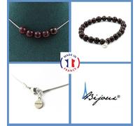 Parure Gioielli Braccialetto Collana 5 Perle Granato 8 Mm. IN Acciaio Taglia per