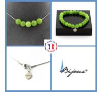 Parure Gioielli Braccialetto Collana 5 Perle Peridoto 8 Mm. IN Acciaio Taglia Pe