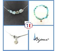 Parure Gioielli Braccialetto Collana 5 Perle Pietra Larimar Repubblica Taglia