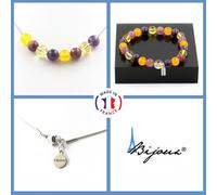 Parure Gioielli Braccialetto Collana Perle Agata Giallo+Lepidolite+Taglia