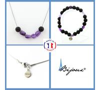 Parure Gioielli Braccialetto Collana Perle Ametista Del Brasile + Lava 8 Mm. UK