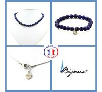 Parure Gioielli Braccialetto Collana Perle Lapislazzuli 8 Mm. Catena IN Taglia