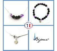 Parure Gioielli Braccialetto Collana Perle Lava 8 MM + Ametista - Brasile Taglia