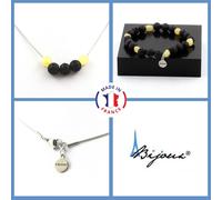 Parure Gioielli Braccialetto Collana Perle Lava 8 MM + Calcite Giallo Del Taglia