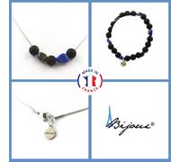 Parure Gioielli Braccialetto Collana Perle Lava 8 MM + Lapislazzuli Del Taglia