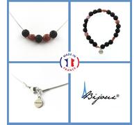 Parure Gioielli Braccialetto Collana Perle Lava 8 MM + Rubino Del Brasile Taglia