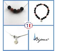 Parure Gioielli Braccialetto Collana Perle Lava 8 MM + Rubino Di Brasile Taglia