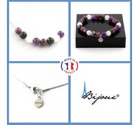 Parure Gioielli Braccialetto Collana Perle Lepidolite+Labradorite+Taglia