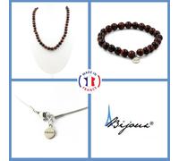 Parure Gioielli Braccialetto Collana Perle Occhio di Tigre Rosso 8 Mm. Taglia P