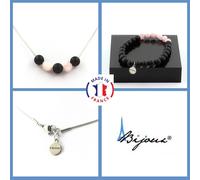 Parure Gioielli Braccialetto Collana Perle Onice Nero Opaco 8 MM + Kunzite