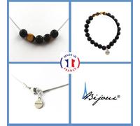 Parure Gioielli Braccialetto Collana Perle Onice Nero Opaco 8 MM + Occhio Da