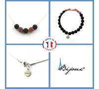 Parure Gioielli Braccialetto Collana Perle Onice Nero Opaco 8 MM + Rubino -