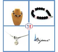 Parure Gioielli Braccialetto Collana Perle Onice Nero Opaco + ,Rosa 8 Taglia