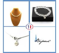 Parure Gioielli Braccialetto Collana Perle Quarzo 8 Mm. IN Acciaio Taglia Perso