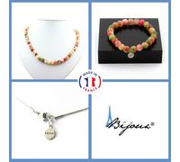 Parure Gioielli Braccialetto Collana Perle Tormalina melon Di 8 Mm. Taglia Perso