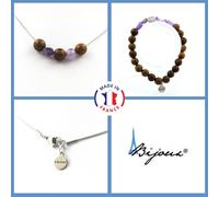 Parure Gioielli Braccialetto Collana Perline Legno 8 MM + Ametista Del Brasile