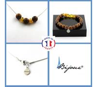 Parure Gioielli Braccialetto Collana Perline Legno 8 MM + Opale Giallo Taglia