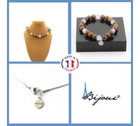 Parure Gioielli Braccialetto Collana Perline Legno + Gocce Lavanda 8 Mm. Taglia,