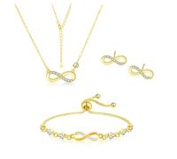 Parure Gioielli per Donna Ragazze Argento 925 Simbolo Infinito Collana Pendente Bracciale Orecchini Set con Cubic Zirconi Set di Gioielli Elegante Regolabile Gioiellis Regalo per Amica Mamma Sposa