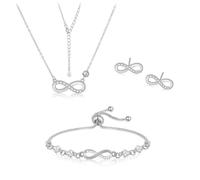 Parure Gioielli per Donna Ragazze Argento 925 Simbolo Infinito Collana Pendente Bracciale Orecchini Set con Cubic Zirconi Set di Gioielli Elegante Regolabile Gioiellis Regalo per Amica Mamma Sposa