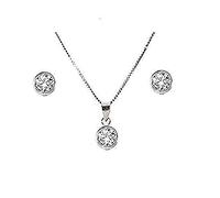 Parure in Argento 925 Collana con Pendente 5 mm e Orecchini Punto Luce 4 mm Rodiato