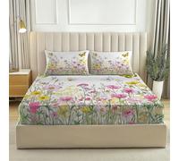 Parure Lenzuola con Angoli 3D 135 x 190, Foresta Rustica Prato Farfalle Multicolore Microfibra Morbida Effetto Seta, Lenzuolo con Angoli da 30 cm Antiscivolo, Traspirante e Resistente
