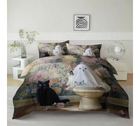 Parure letto con Copripiumino e 1 Federa Singolo Multicolore 135 x 200 cm, Parure Copripiumino Luxury Morbida Microfibra con Stampa - Moderno Fantasy Floreale Fantasma