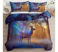 Parure letto con Copripiumino e 2 Federa Matrimoniale Multicolore 200 x 200 cm, Parure Copripiumino Luxury Morbida Microfibra con Stampa - Contemporaneo Fantasy Animali Cervi