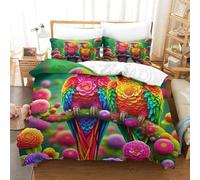 Parure Stampato Parrot 3D Ragazzi Ragazze Flower Parrot Habitat Pattern Copripiumino Morbido E Traspirante Chiusura A Zip Decorazione Per La Camera Da Letto Super King(260x220cm)
