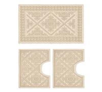 Parure Tappeti Sardi Avorio Panna lavabile 100% cotone prodotto in Sardegna. 3 pezzi sagomati per bagno giro water wc bidet lavandino lavabo