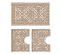 Parure Tappeti Sardi Beige Corda lavabile 100% cotone prodotto in Sardegna. 3 pezzi sagomati per bagno giro water wc bidet lavandino lavabo
