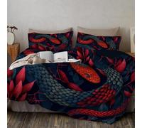 Parures De Lit Cespugli Serpenti Rossi Neri 3 Pezzis Avec Housse De Couette 240x220cm Et 2 Federes, Creature Fantasy Oscure Motifs Parure, Douce Légère Rosso Parure De Lit Avec Fermeture éclair