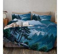 Parures De Lit Pendio Foresta 2 Pezzis Avec Housse De Couette 135x200cm Et 1 Federe, Tranquillo Scenario Naturale Motifs Parure, Douce Légère Verde Intenso Parure De Lit Avec Fermeture éclair