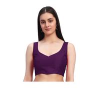 Parvdi - Camicetta da donna, indiana, etnica, pronta, con sari, senza maniche, crop top, con scollo a cuore, per abbigliamento da festa, Viola scuro, Large