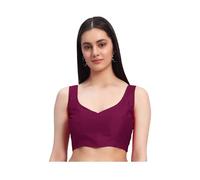 Parvdi - Camicetta da donna, indiana, etnica, pronta, con sari, senza maniche, crop top, con scollo a cuore, per abbigliamento da festa, vino, Large