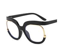 PARWANA Occhiali da lettura rotondi retrò oversize Occhiali da vista Lettori di computer che bloccano la luce blu Specchio a luce piatta anti UV (Color : Black, Size : +0.00)