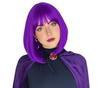 PARXITN Bob Parrucca con frangia La parrucca viola capelli sintetici lunghezza spalla partito cosplay ondulato parrucche per donne ragazze